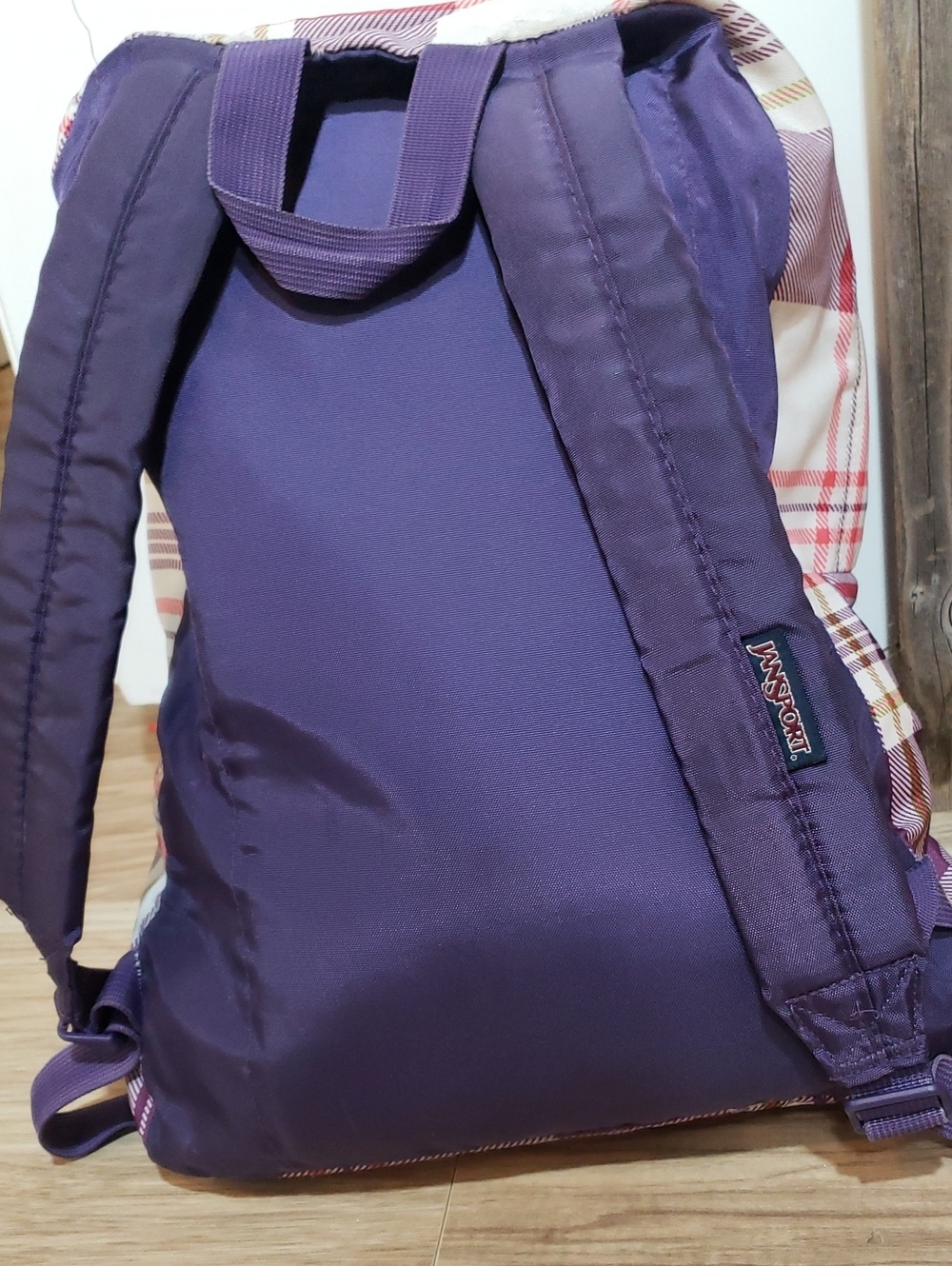 Jansport Superbreak Purple Plaid Backpack Preowned Good Condition 17in X16in - Picture 3 of 5